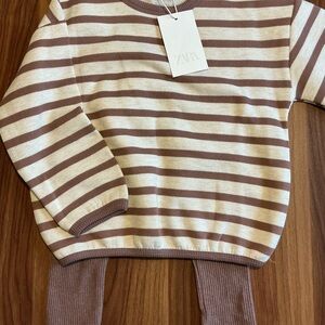 NWT Zara 4Y Soft Touch Brown & Cream Striped Set